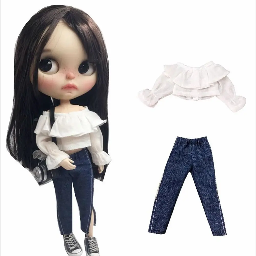 Casual Wear Cute Bell-bottoms Trousers Fashion Handmade Denim Pants Clothes DIY Accessories Kids Toys for Blythe ob24 ob22 Dolls