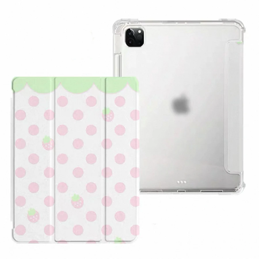 Ins Minimalist Pink Strawberry Polka Dot Cover For iPad Pro 13 11th M5 M4 12.9 A16 10 8 7 9th 10th Air 11 M2 M3 Mini Tablet Case