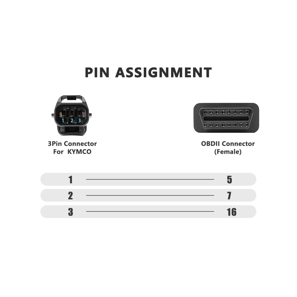 OBD2 Diagnostic Cable For KYMCO 3Pin to 16Pin Female Adapter Motorcycle OBD 2 Scanner Extension for Moto Repair Tool view 2