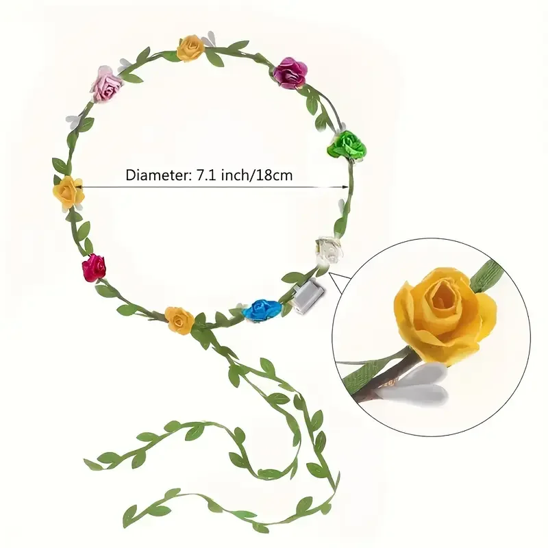 20 قطعة من باقة عصابة الرأس المضفرة على الطراز البوهيمي - الكرمة الخضراء مع زهور ورقية، مناسبة لحفلات الزفاف، وديكورات عيد الميلاد، والاحتفالات أعياد الميلاد، ورحلات التخييم، والحفلات المتوهجة في الظلام #3