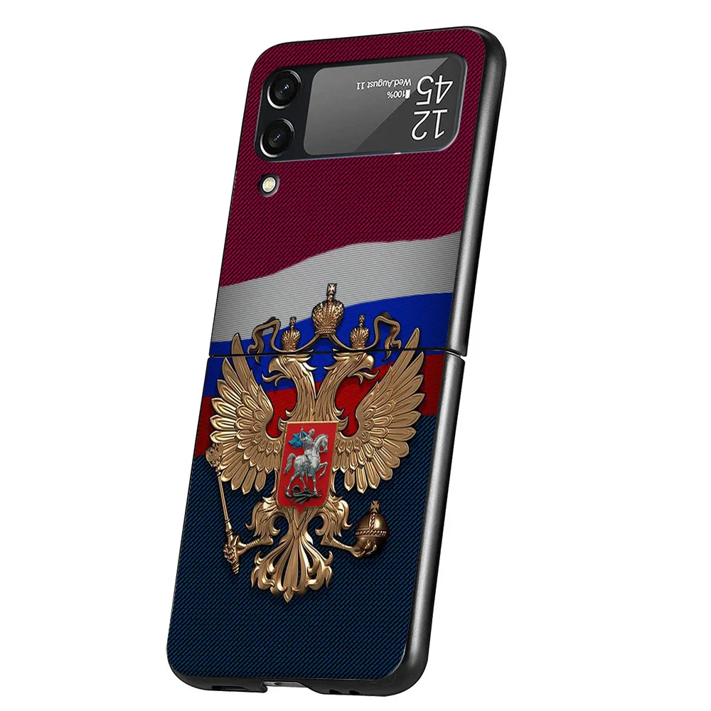 Russia Russian Flags Emblem Cover Phone Case For Samsung Galaxy Z Flip 6 5 4 3 5G Flip6 Flip5 Flip4 Flip3 Black Hard Fundas Shel