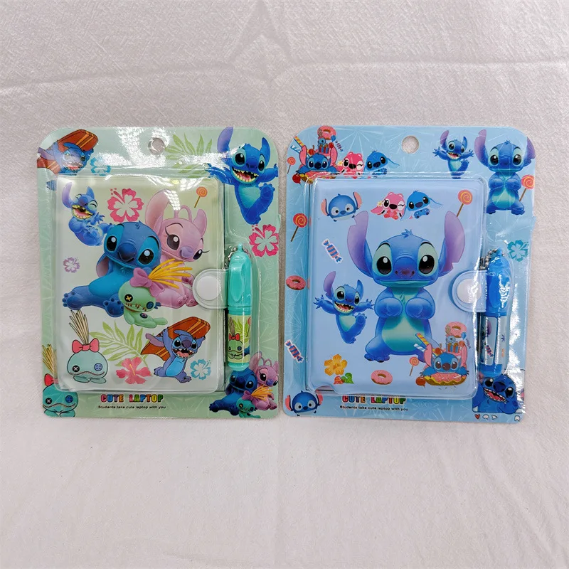 Disney Anime Stitch Notebook con penna Kawaii Lilo & Stitch Blocco note portatile Mini Notebook Set Cartoon Cancelleria per bambini