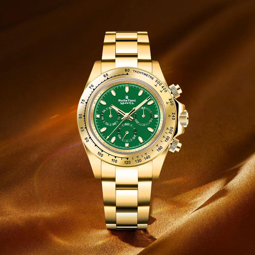 

Rollstimi 2025 latest golden men's watch top luxury automatic mechanical watch men's sports chronograph Sapphire stainless steel