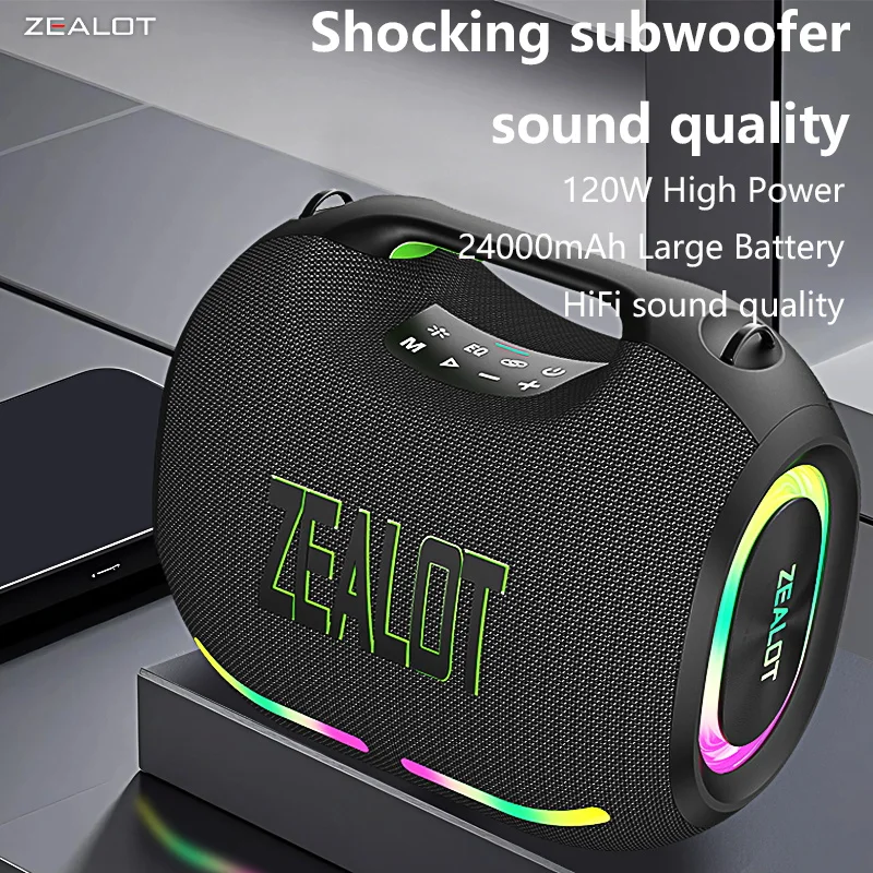 Zealot ZE01 120W Wireless Speaker With Carry Handle, TWS Dual Pairing, Fast Charging, 24000mAh Power bank, EQ Mode, RGB Light.