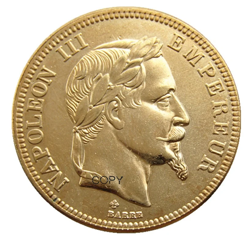 France 1862 B - 1869 B date for choice 100 Francs Napoleon III Gold Plated Copy Decorate Coin