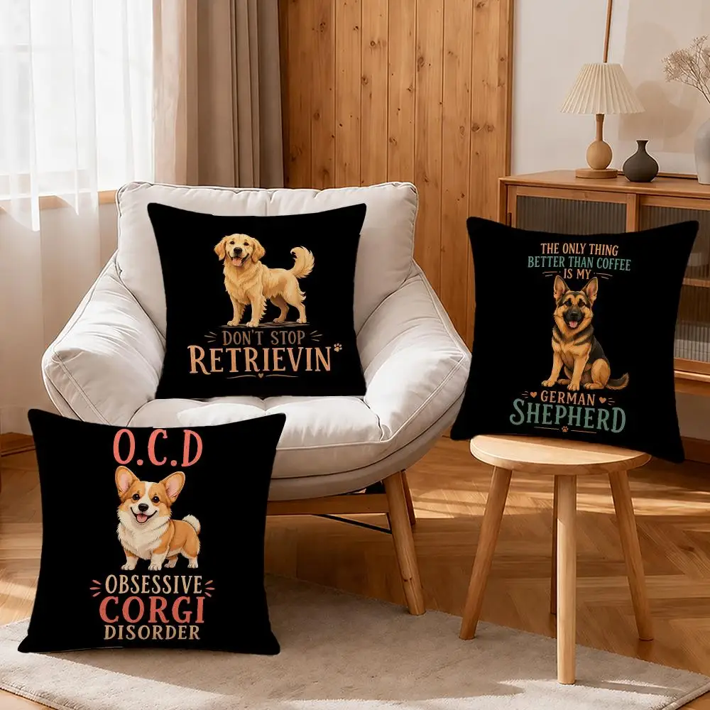 Cartoon Cartoon Dog Cushion Cover Linen Anti-Mite Antibacterial Cushion Cover Invisible Zipper Sofa Decor