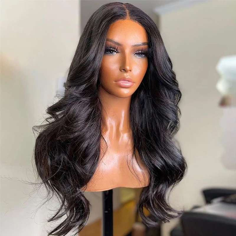 Long Lace Front Wig Black Body Wave Lace Wig for Black Women Middle Part Synthetic Natural Wave Lace Frontal Wigs Pre Plucked