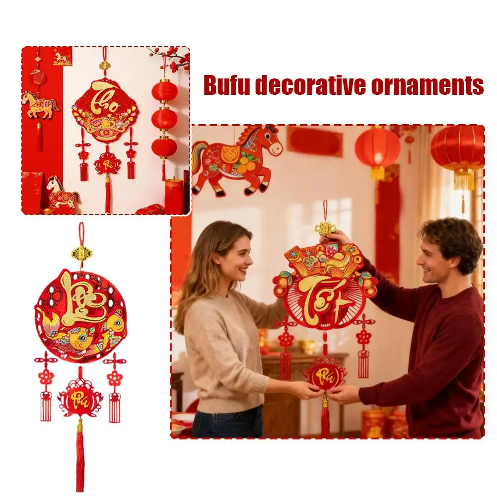 Vietnamesischer Frühlingsfest-Hängeschmuck: Traditioneller roter Pferdejahr-Symbol-Wandbehang mit Quaste für die Tet-Feier 2026