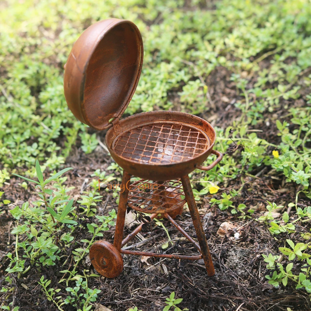 Fairy Garden Miniature BBQ Grill Metal Rusty Miniatures Craft Items Vintage Barbecue Decor Accessories Outdoor Patio