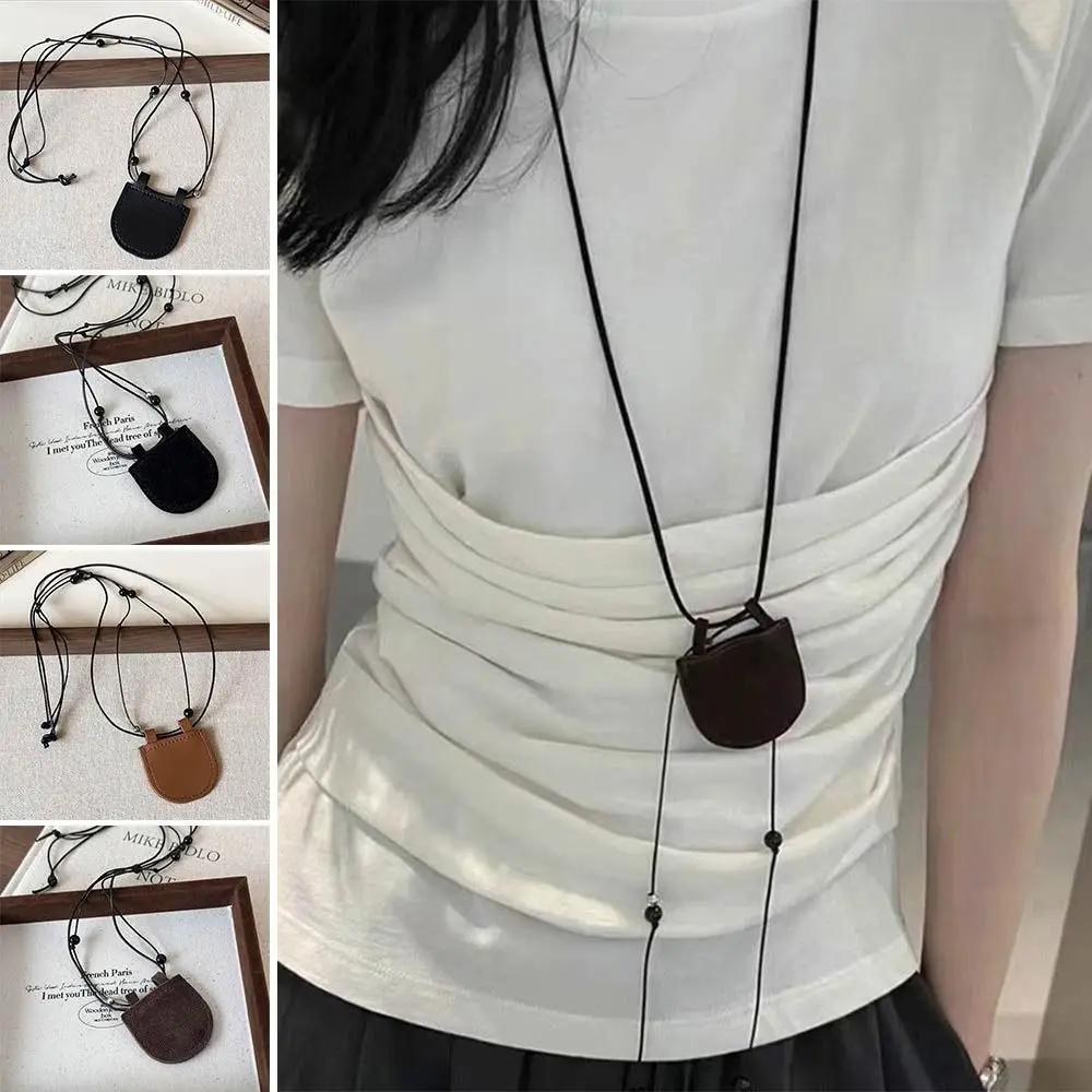 PU 스웨이드 백 목걸이 레오파드 무늬, 긴 스트랩 미니 목걸이, 조절 가능한 체인 스웨터, 체인 목걸이, 쥬얼리 액세서리