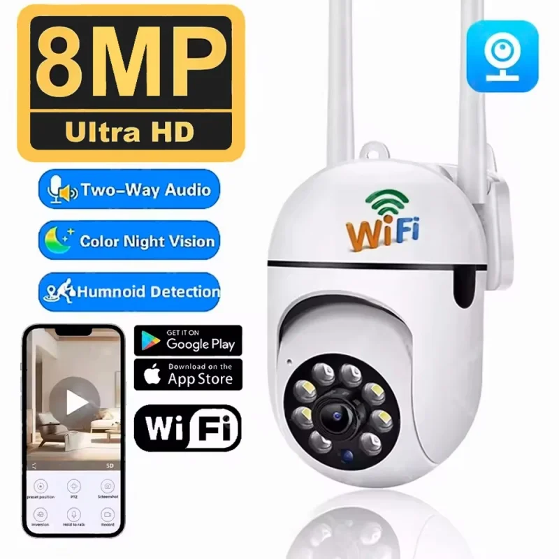 8MP WiFi Security Camera 2.4G Home Surveillance with PTZ IR Night Vision Motion Detection Child Monitoring 2 Antennas