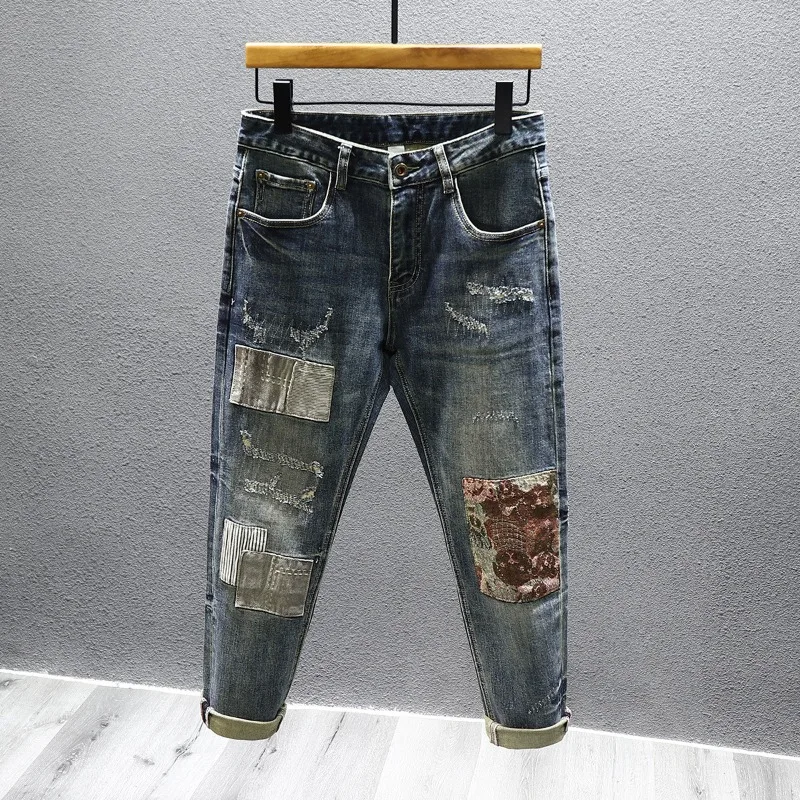 

Personalized Fashion Designer Jeans for Men 2023 New Slim Stretch Hip Hop Patchwork Male Retro Street Denim Trousers