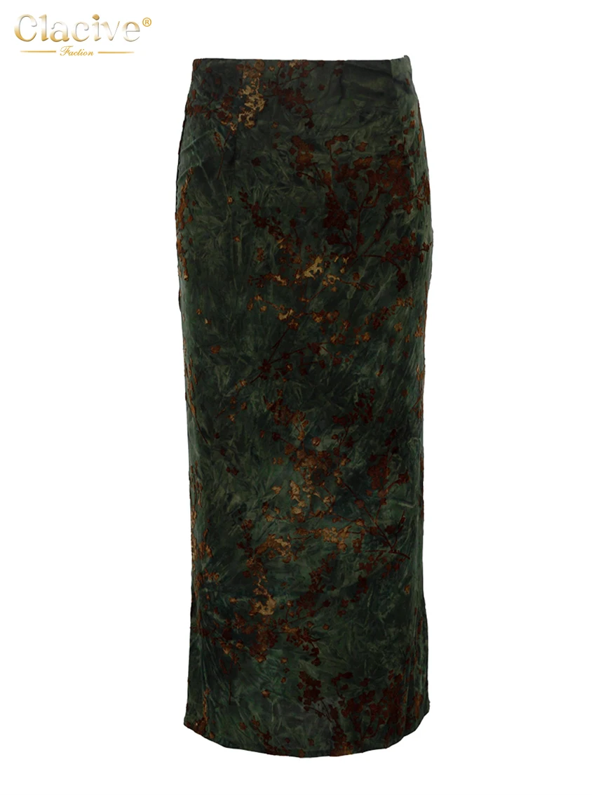 Clacive Gonna da donna con stampa allentata alla moda 2025 Gonne longuette a vita alta vintage Gonna classica elegante da donna Abbigliamento femminile