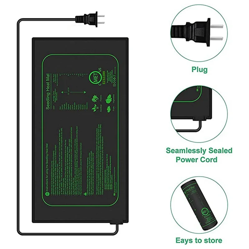 Alfombrilla térmica para plántulas de LICE-2 piezas para inicio de semillas, como se muestra, almohadilla térmica impermeable de PVC de 21W para plantas de bandeja de interior, enchufe estadounidense