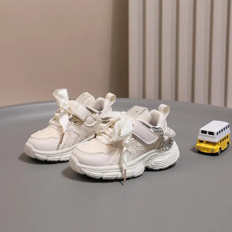 2026 New Toddler Girls Sport Shoes Pearl Soft Sole Breathable Outdoor Tennis Fashion Kids Sneakers