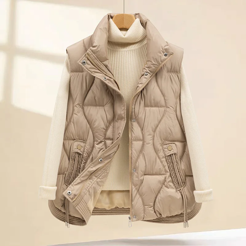 Women Oversize Parkas Vest Short Coats Solid Sleeveless Zipper Stand Collar Loose Thick Office Lady Casual Autumn Winter 2025