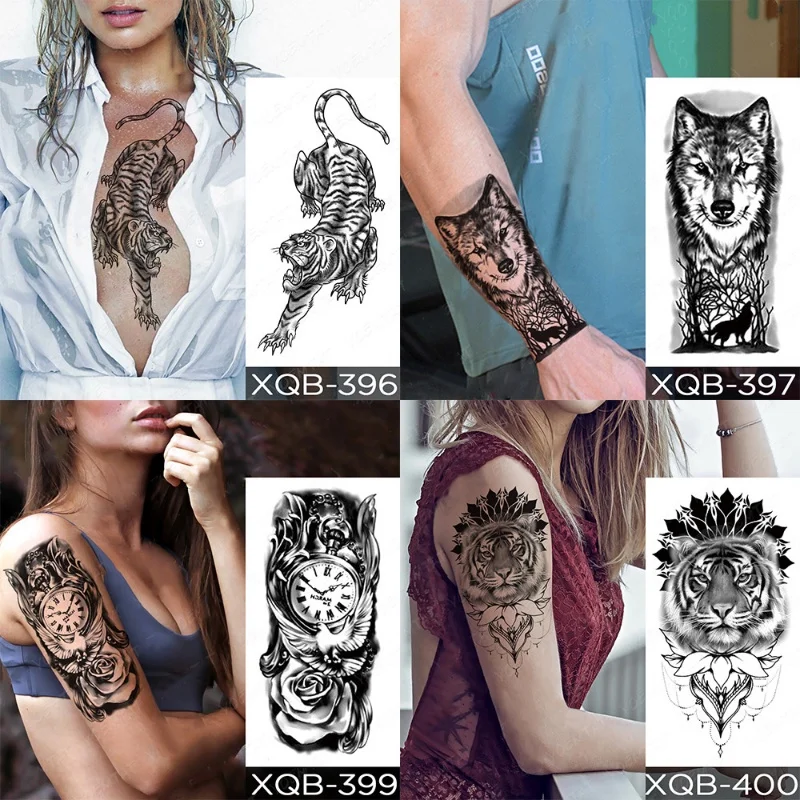 Animal Temporary Tattoo For Men Tiger Clock Fake Tattoo Scary Tattoo For Men Women  car sticker   festival  tattoo sticker