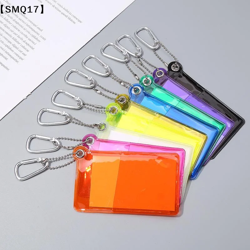 PVC Transparent ID Card Holder With Keychain Fluorescent Clear Card Case Credential Holder For Student Bus Card Work ID【SMQ】