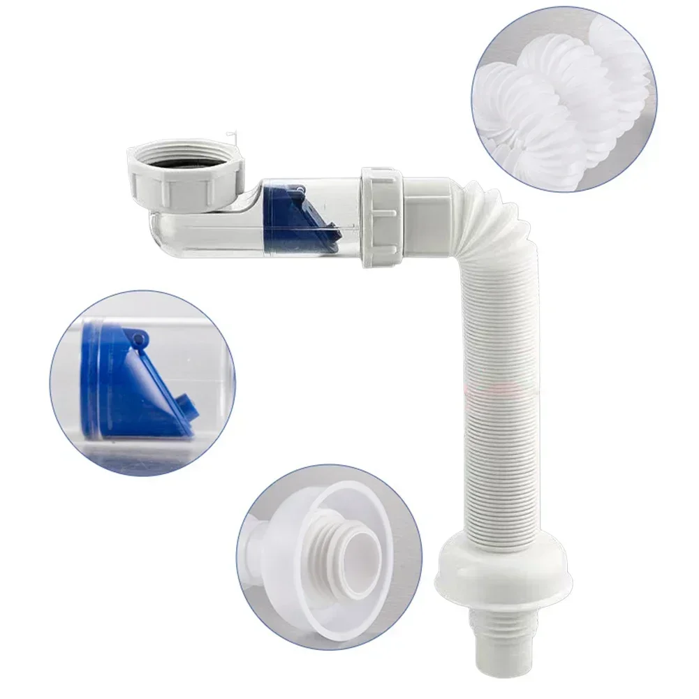 Siphon Drain Hose for Kitchens and Bathrooms Prevents Unpleasant Smells with Innovative Design Compatible with Standard Sizes