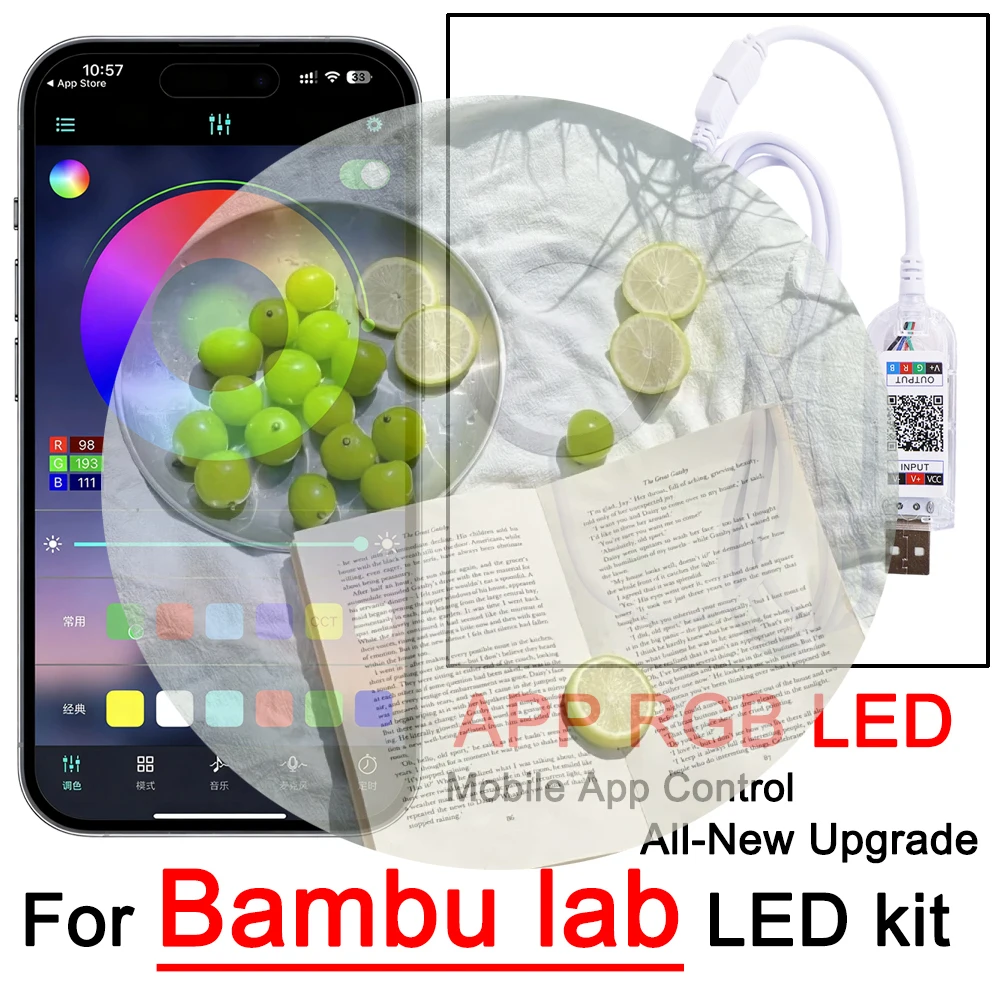 

For Bambu Lab App RGB LED Light Set Mobile App Control Upgraded App RGB LED Kit for 3D Printed Accessories