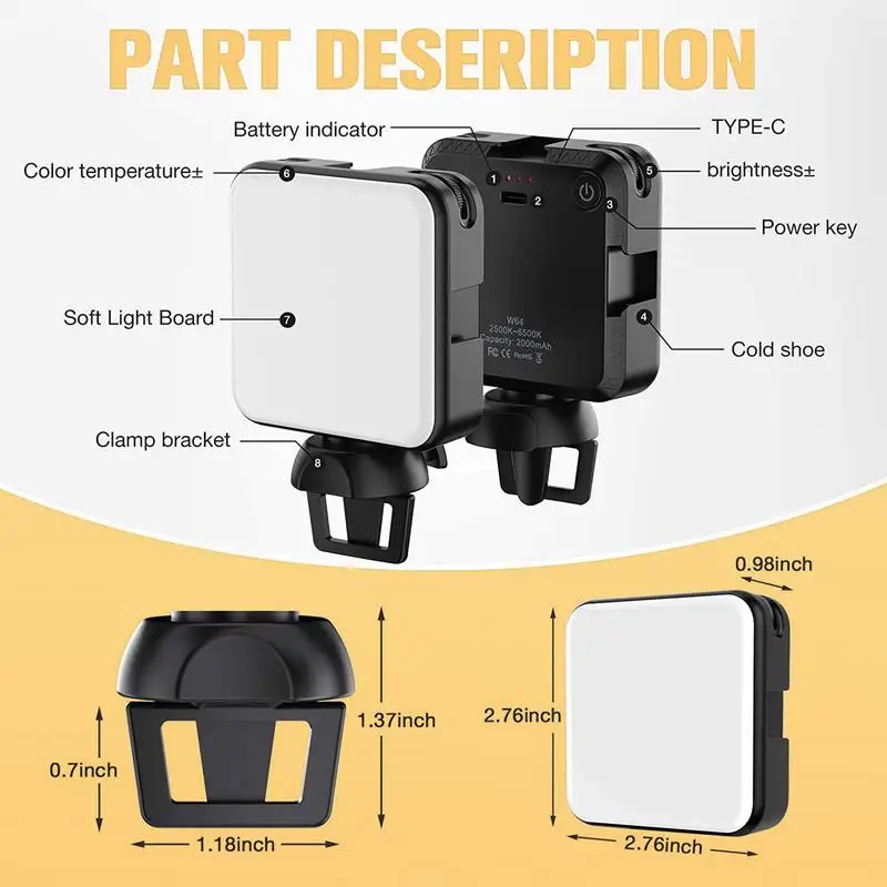 Lampe LED avec clip sur ordinateur portable, éclairage pour vidéoconférence, webcam n'aime, demandes de renseignements, diffusion en direct, YouTube