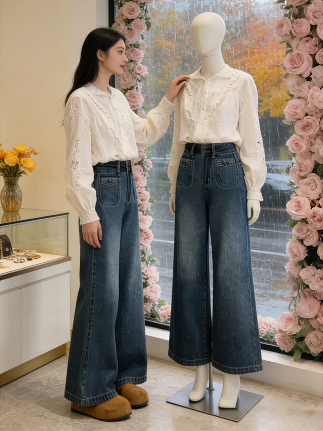 

High Waist Wide Leg Denim Jeans plus Size Women's Spring Pants Pear ape Slim Straight Tube Pants Retro Sle Casual Wear