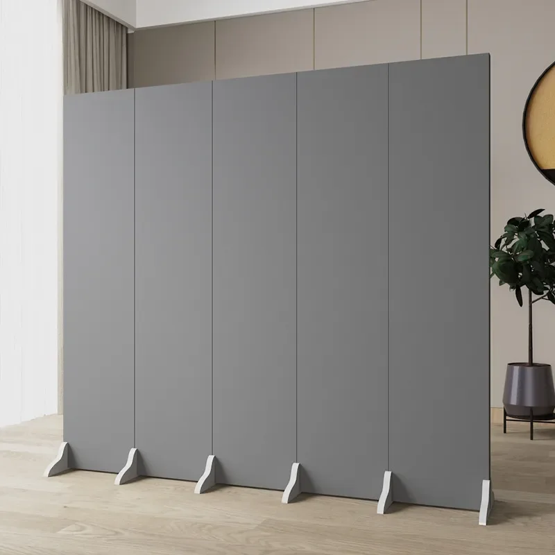 Modern Minimalist Gray Folding Screen Partition Mobile Room Divider for Office Living Room Home Custom Blocking Wall Panel