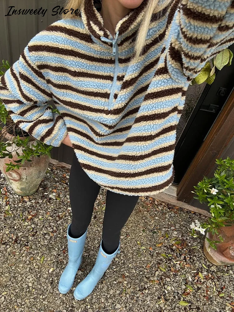 

Модная полосатая куртка с цветными блоками, женская теплая куртка с воротником-стойкой и молнией, весна 2026, новая женская повседневная элегантная верхняя одежда