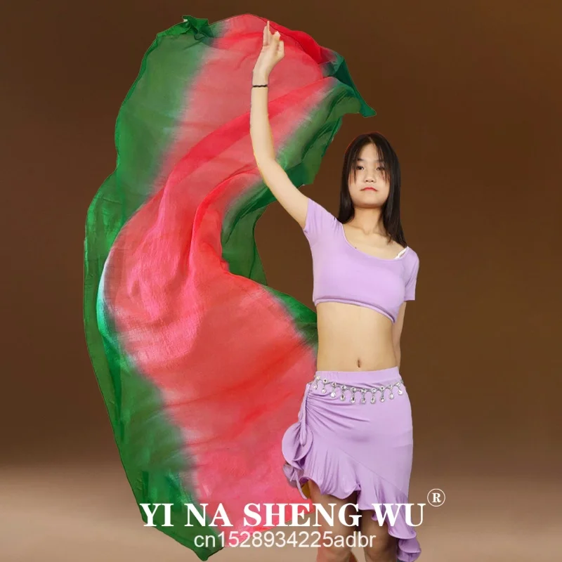 100% véu de seda real tie-dye dança do ventre véu de seda real, lenço de seda de dança do ventre oriental fluido, bordas roladas à mão