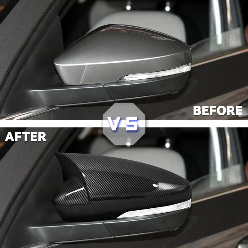 Side Mirror Cover Caps for Skoda Octavia Mk3 A7 5E 2014-2020 & VW T-ROC 2017-2019 Carbon FiberLook/Black Style Car Accessories