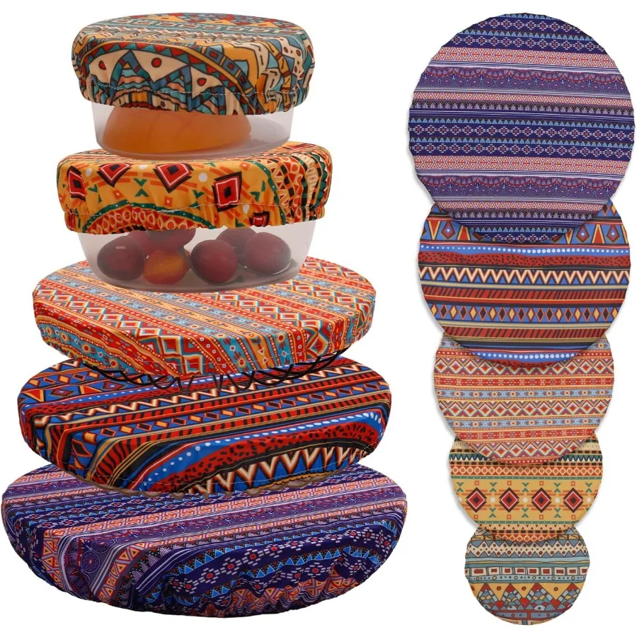 

10Pcs Reusable Bowl Covers in 5 Sizes with Stretch Cloth Fabric for Kitchen Storage Containers Ideal for Covering Fruits Leftov