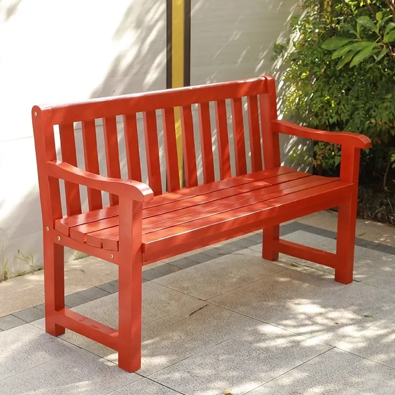 Outdoor courtyard preservative wood leisure chair red couch seat outdoor solid wood backrest park chair