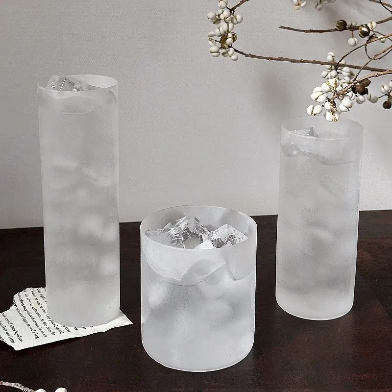 Japanese Thin Frosted Collins Glass, Straight Cylinder Water Cup for Home, Long Drink Cocktail Tumbler