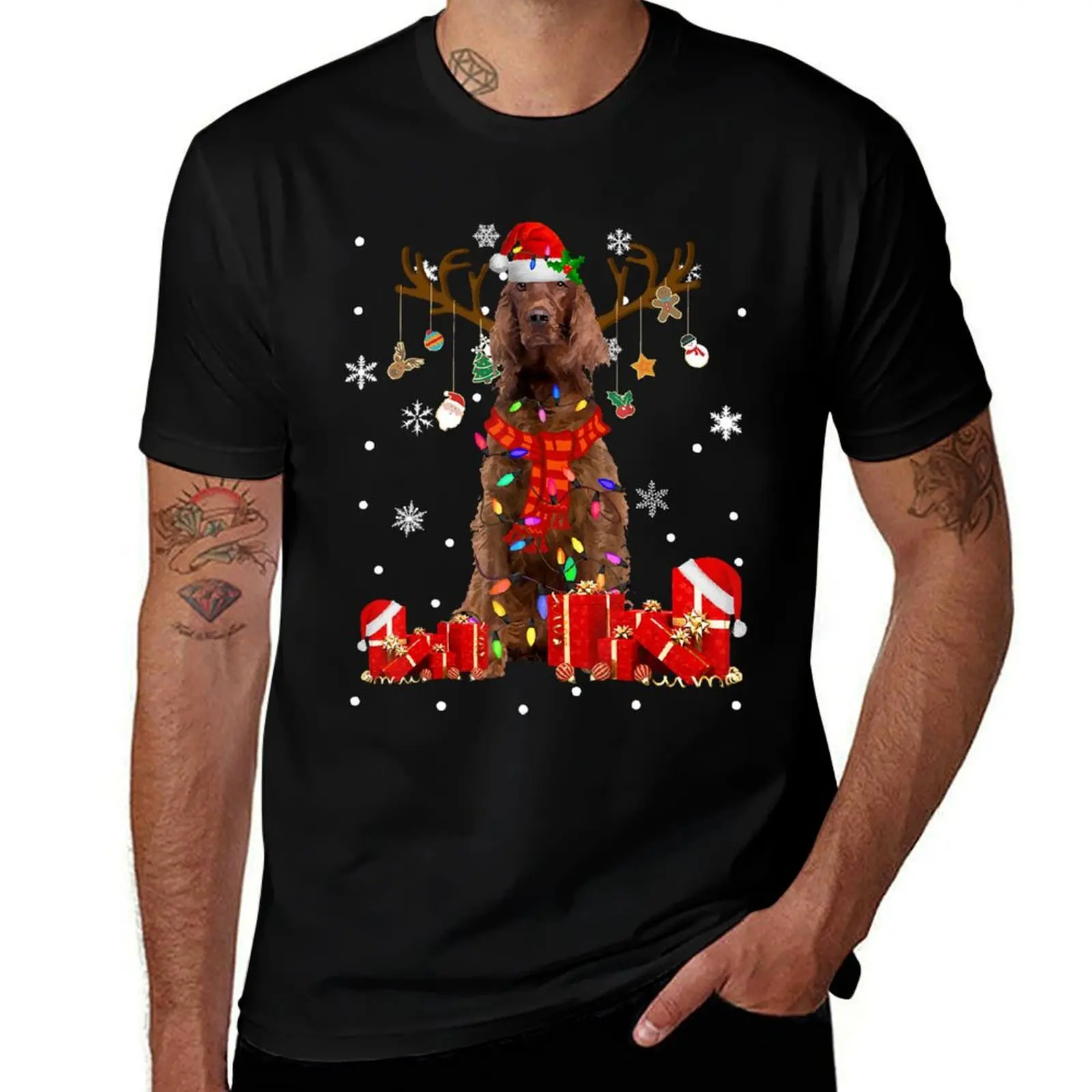 

man for shirt 100 shirt Dog T-Shirt Light Christmas Setter Reindeer cotton Irish percent casual man T-Shirt Dog t Funny t Lover