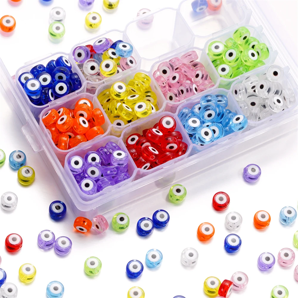 30pcs/Lot 4x7mm Oval Beads Evil Eye Acrylic Spacer Loose Beads for DIY Bracelet Necklace Jewelry Making Accessories