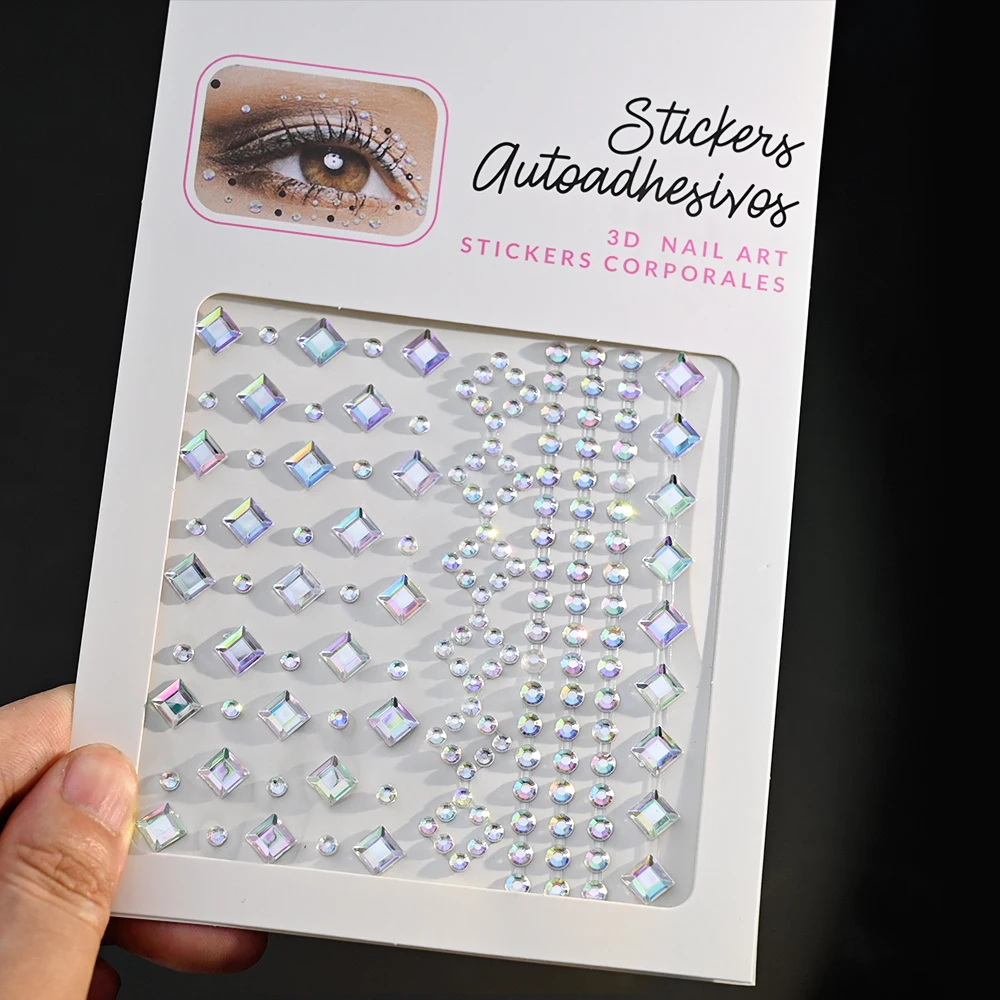 1 Blatt Stern & Mond Gesicht Edelsteine Juwelen Aufkleber Herz glänzende Strass Augen Make-up temporäre Tattoos Dekoration für Musik Festival – Detail 7