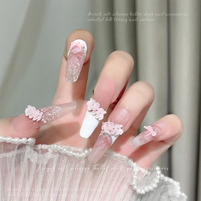 30 pièces 3D français Nail Art jupe ourlet breloques accessoires incurvé résine dentelle pour manucure ongles décoration fournitures