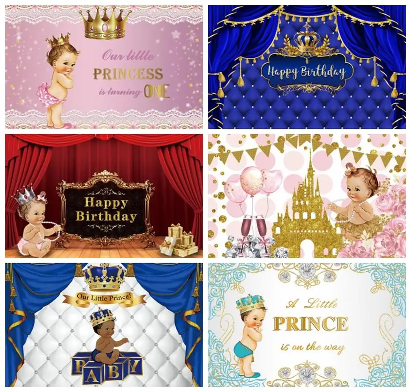 Leacco Royal Baby Shower Backdrop Curtain Crown for Kids Birthday Child Portrait Customized Photocall Photography Background