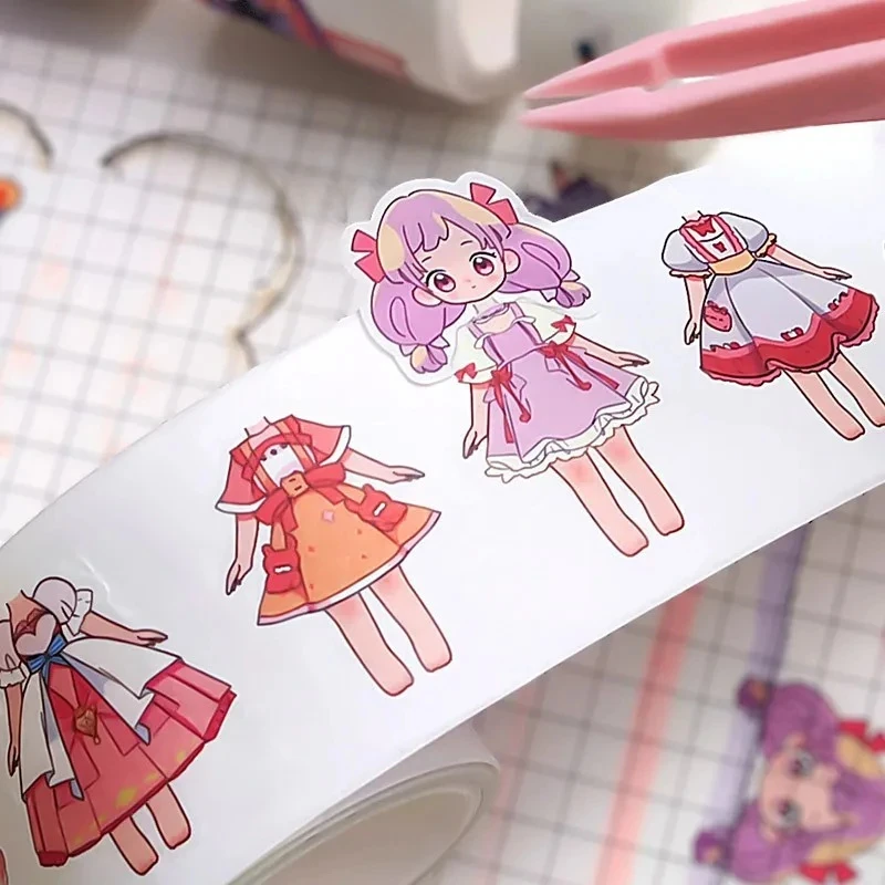 1 Kotak Stiker Berpakaian Putri Lucu Set Selotip Washi Kartun Anak Perempuan Stiker Dekorasi Pakaian Karakter Buku Panduan Anak-anak yang Lucu