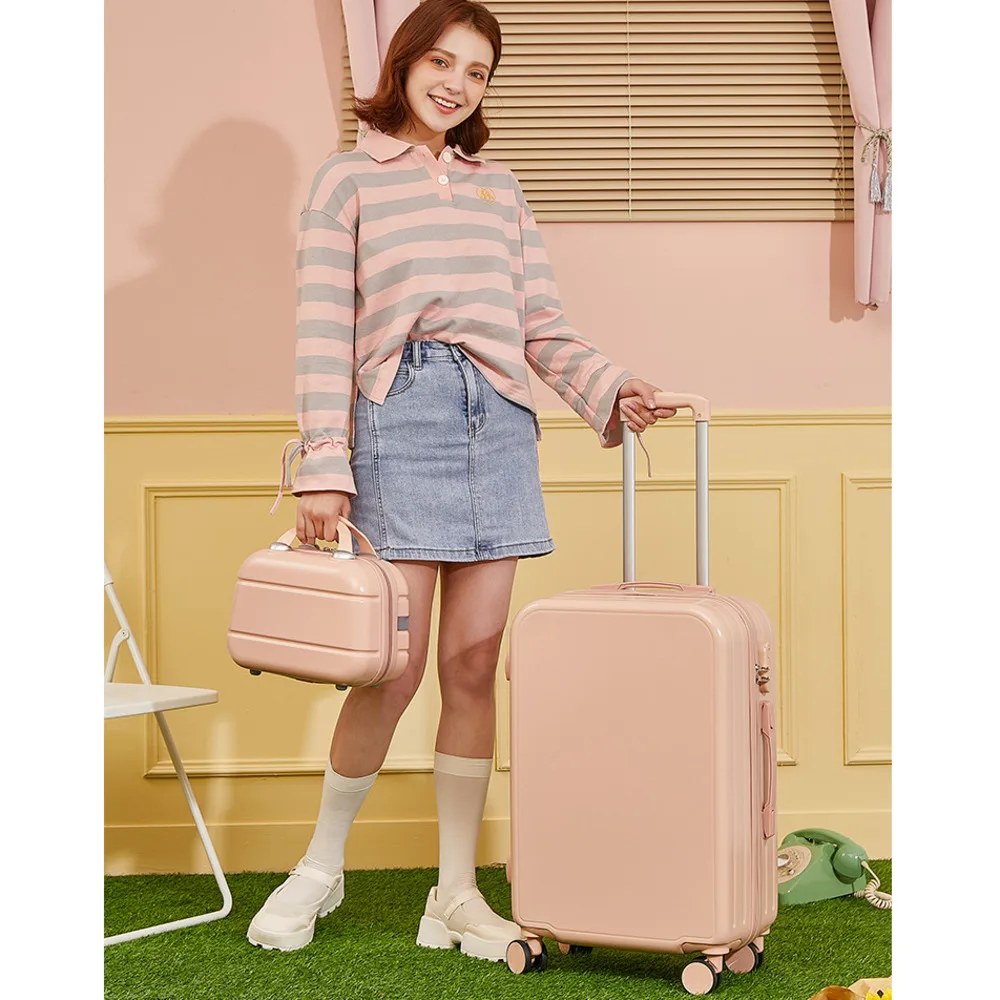 Women Pink White Travel Suitcase Carry On Spinner Rolling Luggage Hard Trolley Case Koffer Set 20\