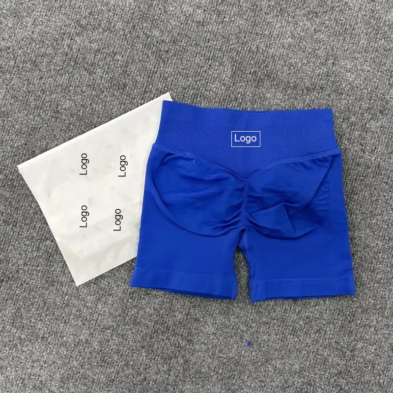 Pantaloncini da corsa elasticizzati alti con logo D Booty Pantaloncini da impatto Pantaloncini da palestra per allenamento Scrunch senza cuciture Pantaloncini da yoga con fascia in vita bassa a coste