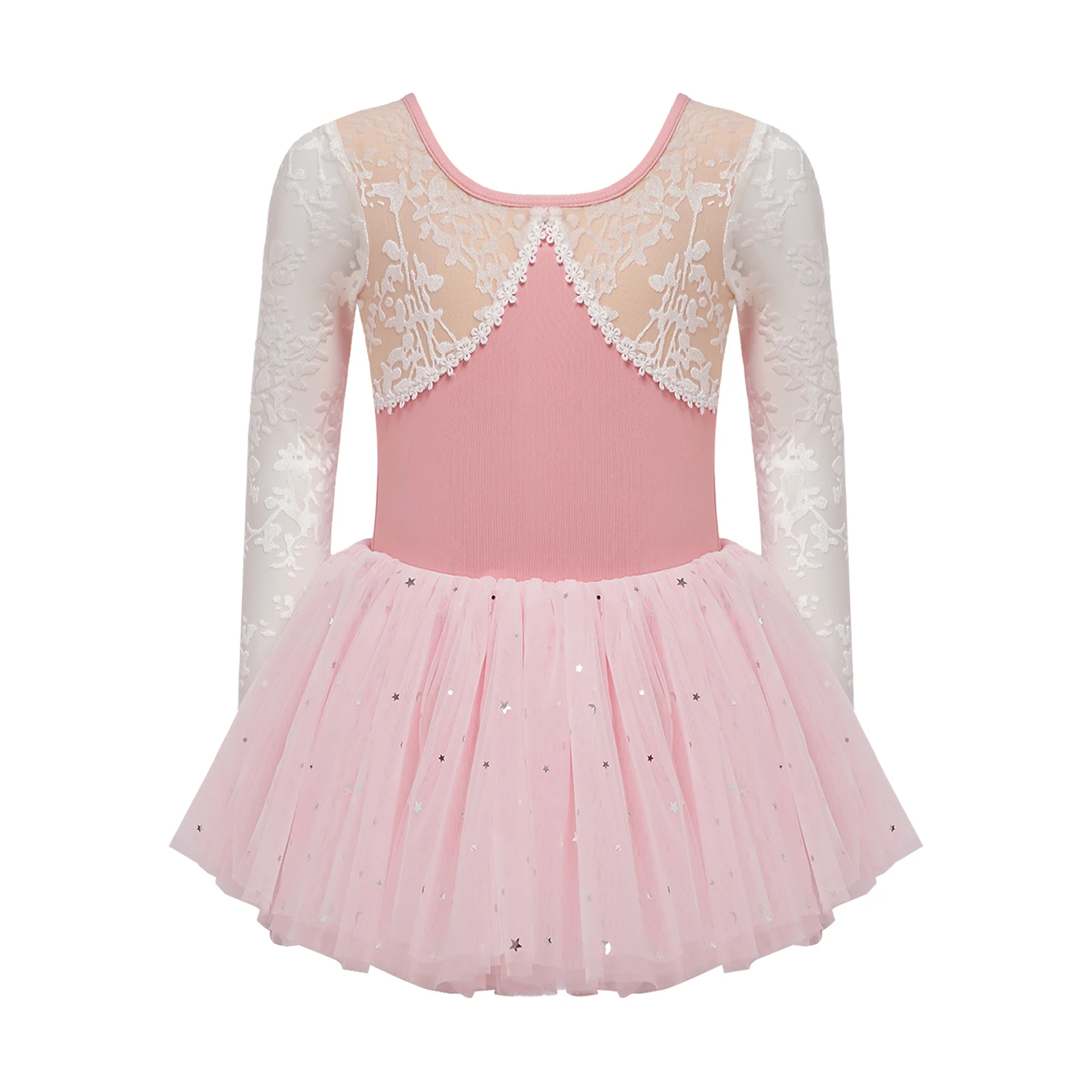 

Kids Girls Ballet Dance Gymnastic Leotard 2Pcs Lace Mesh Jacquard Long Sleeve Dance Bodysuit+Skirts Ballerina Fairy Party Dress