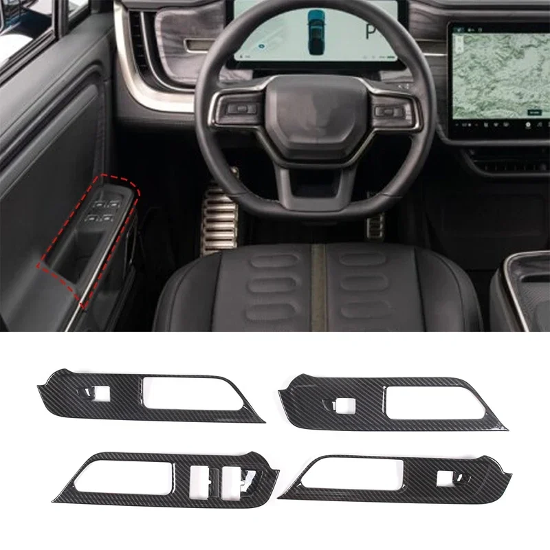 

For Rivian R1T 2022-2025 ABS Carbon Fiber Car Glass Lifting Button Frame Cover Decorative Interior Car Accessories