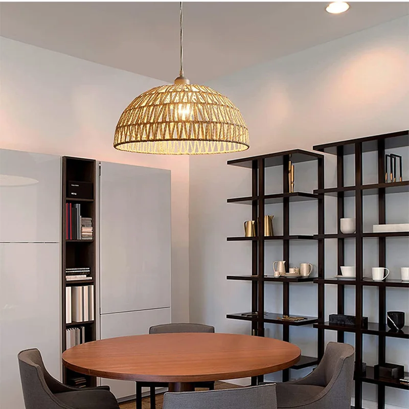 Hemp rope Rattan Lamp Pendant Light Southeast Asia Style Chandelier Pendant Lamp Dining Room Kitchen Bedroom Retro Hanging Lamp