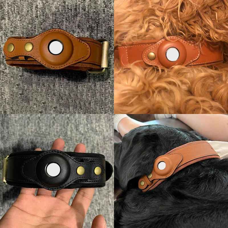 New Airtag Pet Collar Luxury Leather Apple Airtags Dog Cat Collar Anti-Lost Adjustable Location Tracker Collar With AirTag Case