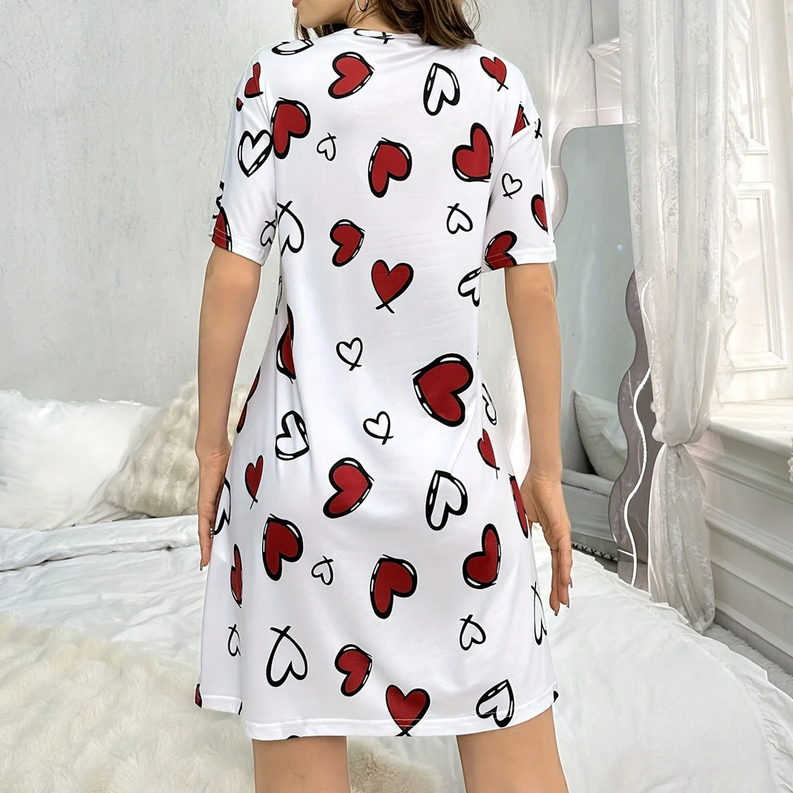 Women's Nightdress Summer Short Sleeve Sleep Shirt Round Neck T-shirt Dress Soft Nightgowns Home Clothes Sleepwear & Loungewear