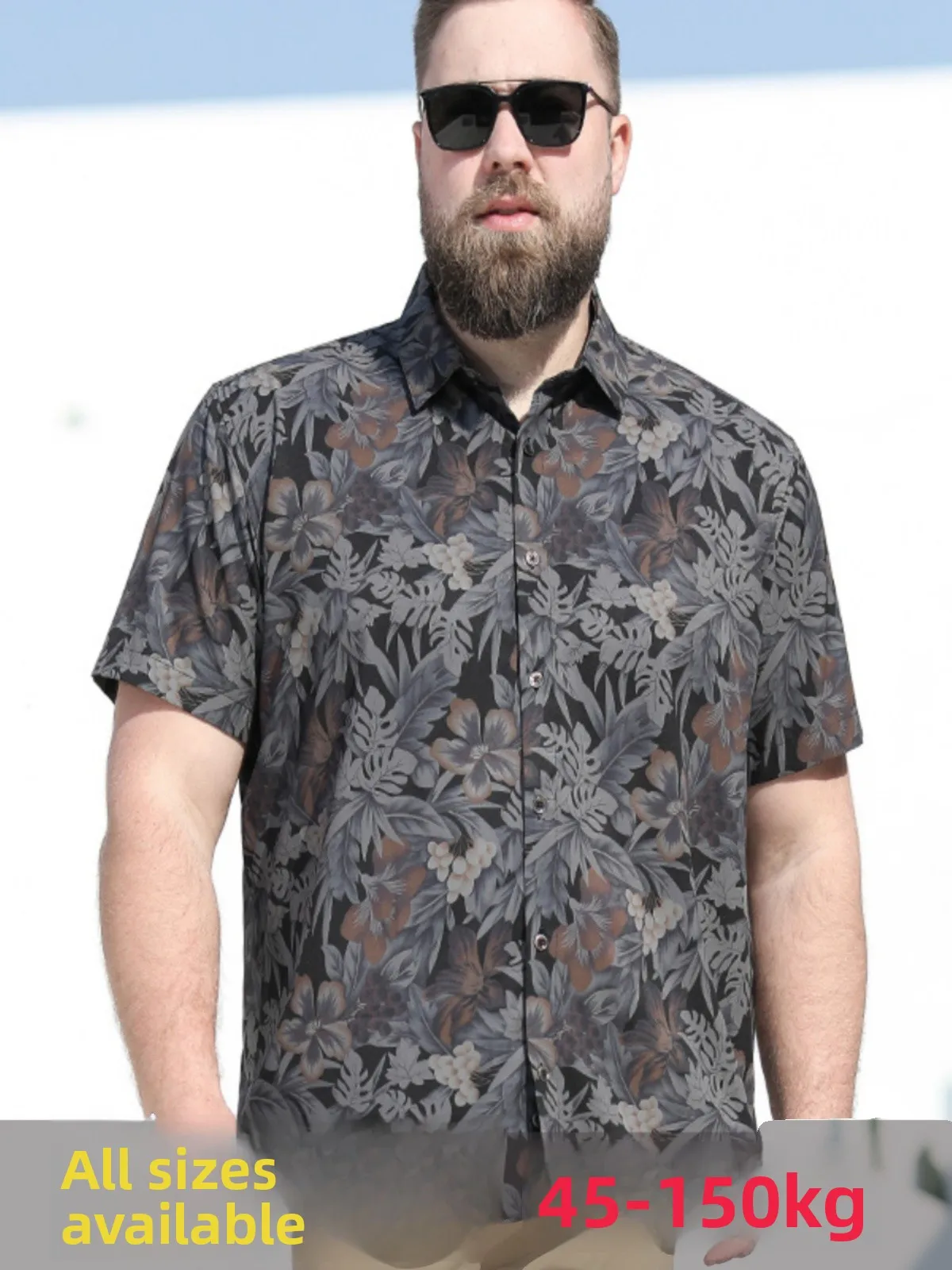 

Loose Thin ort Sve Men's irt Summer New plus Size Fat Guy Hawaiian Print Casual irt Travel Friendly arpl
