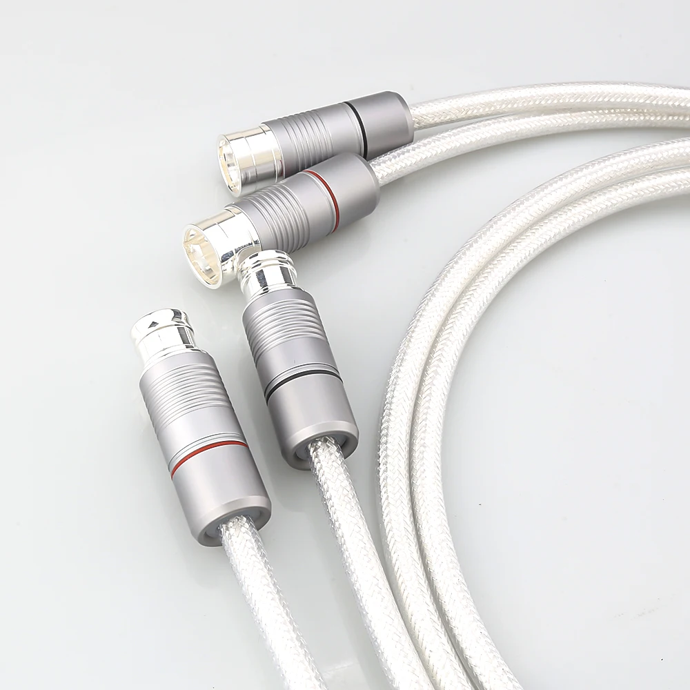 High Quality 99.998% Pure Silver XLR Balanced Cable HiFi Audio Interconnect Solid PSS Pure Silver Core Silver-Plated Plug