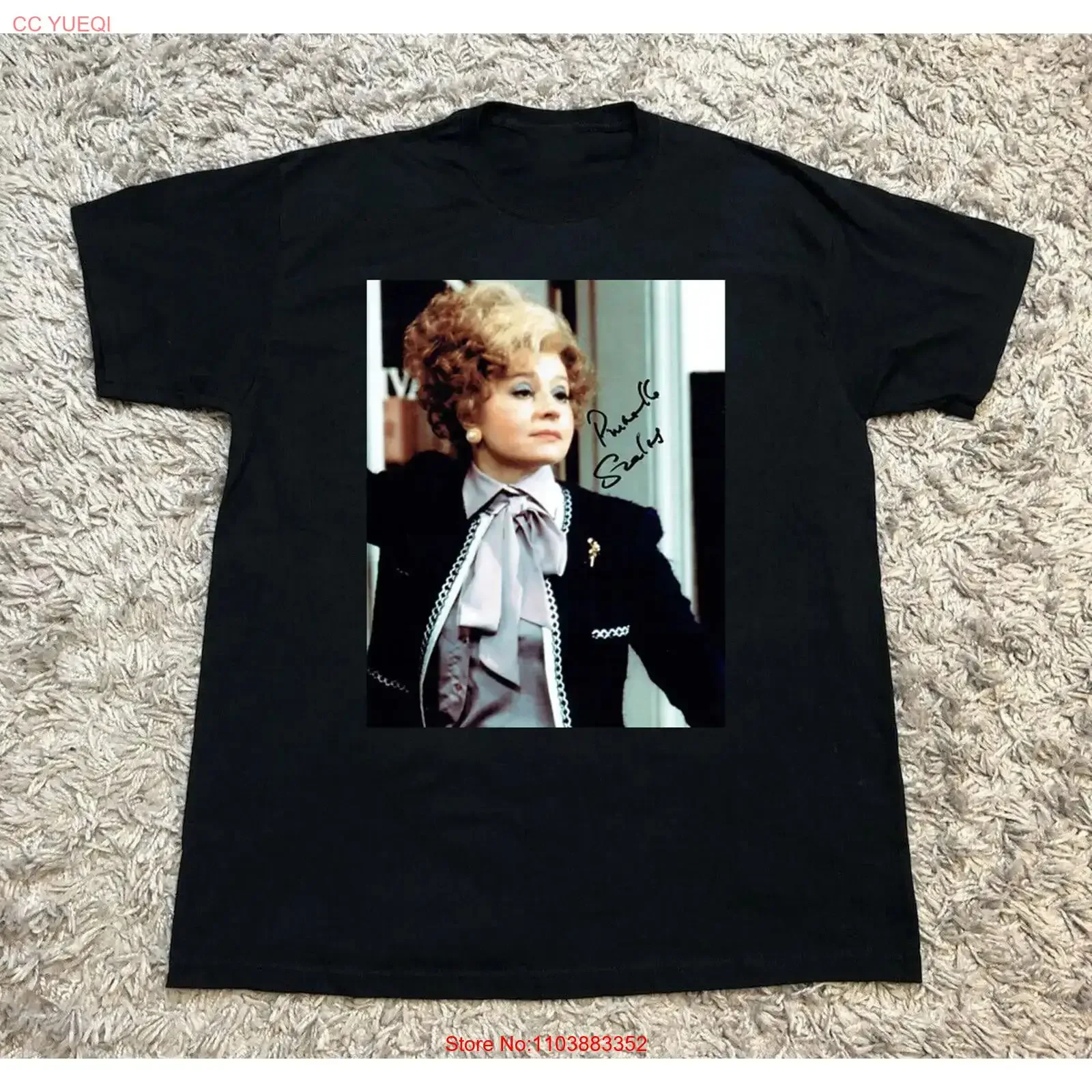 Camiseta negra firmada por Prunella Scales Sybil de Fawlty Towers IA801, estilo vintage, lavada, de diseñador, informal, elegante, elástica y suave.