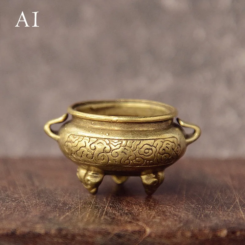 Brass Pocket Lotus Jiuding Incense Burner Hollow Incense Mini Incense Burner